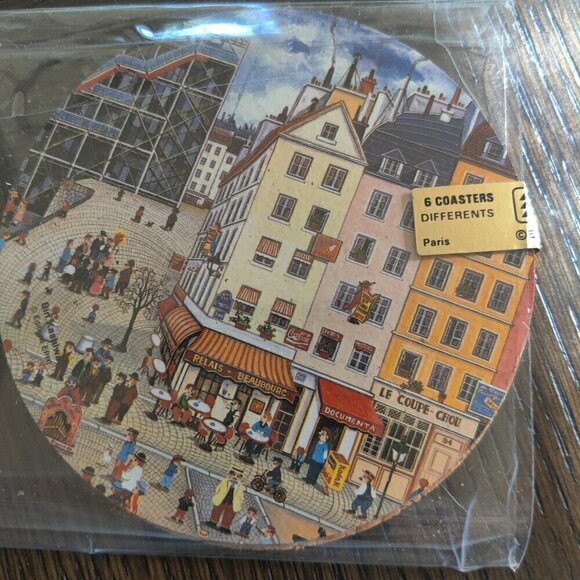 Coasters (6) for drinks depicting Paris streets and monuments. 6 scenes w/cork. - Picture 3 of 4